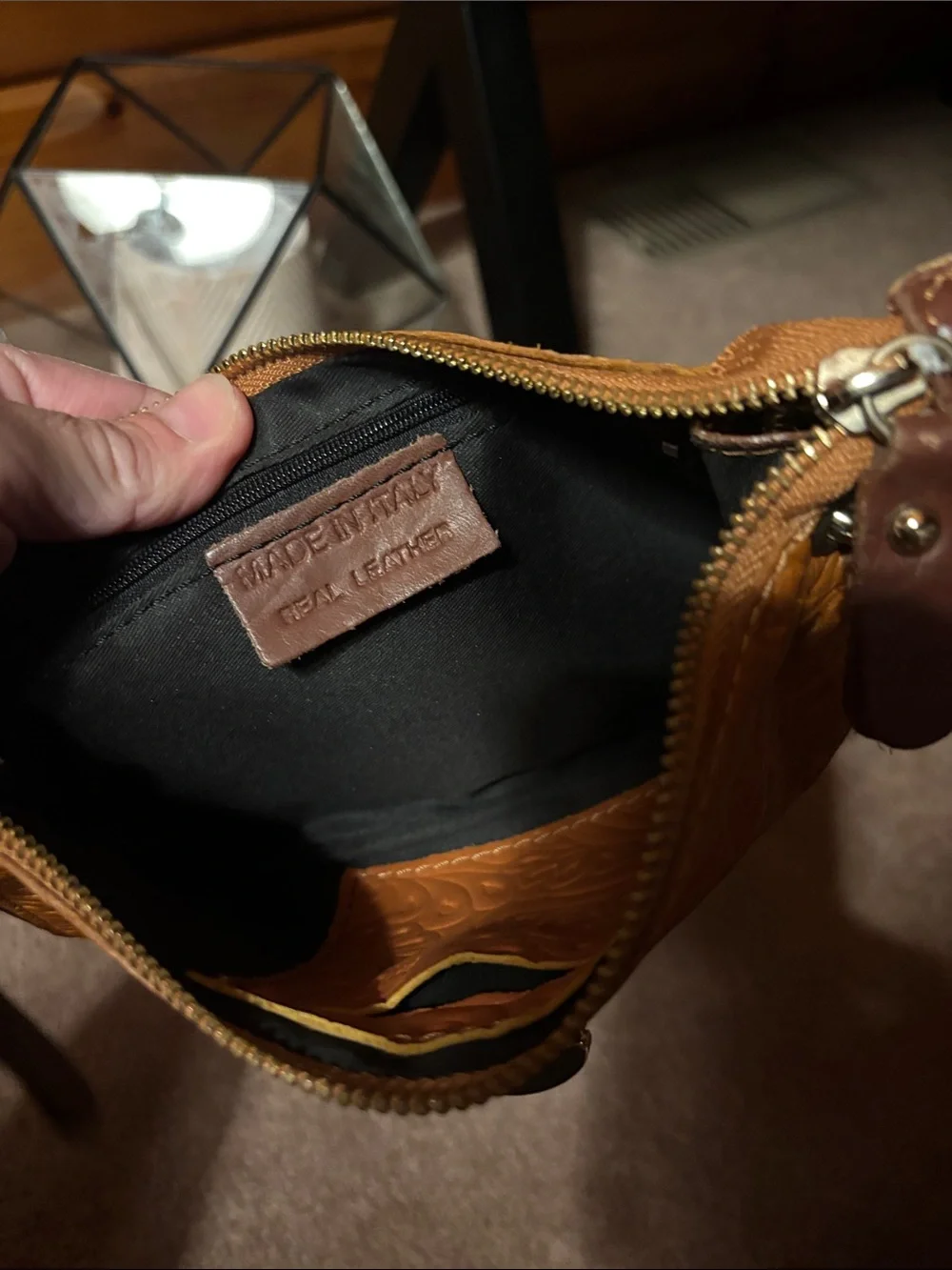 Embossed REAL Leather made in 🇮🇹 Wristlet Clutch - Brown